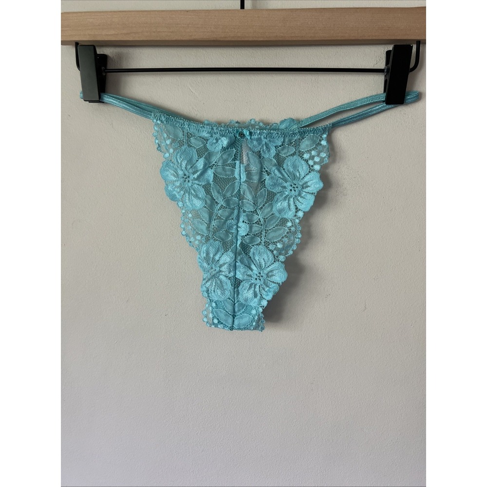 Vintage Victorias Secret 1999 Aqua Lace Mesh Thong Panty NWT Y2K 90s